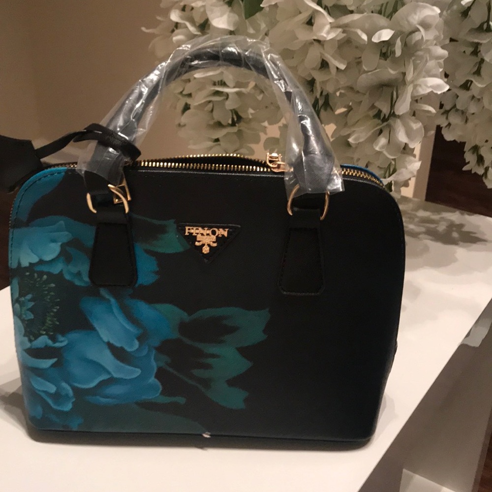 Black and blue floral purse